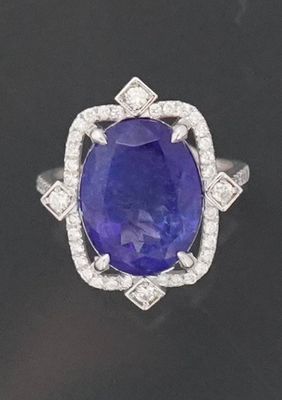 Bague en or gris 18k 750 millièmes ornée d'une importante ta…