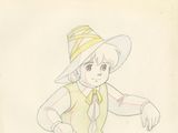 une image représentant le dessin d'une fillette portant un chapeau et un gilet