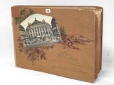 a brown book with a picture of a building on it