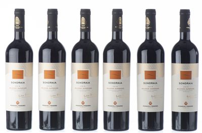 six bouteilles de vin rouge sont alignées sur une surface blanche