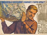 affiche représentant un homme portant sur le dos un filet sur lequel est représenté un globe terrestre