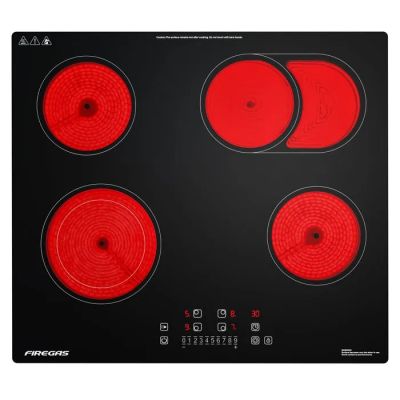 un gros plan sur une plaque de cuisson noire et rouge à quatre feux