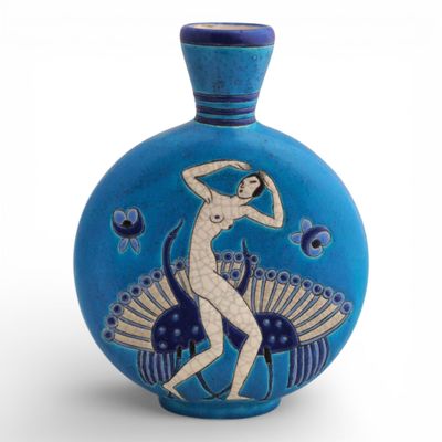 LONGWY pour PRIMAVERA Vase méplat de forme gourde en faïence…