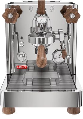a close up of a coffee machine on a white background