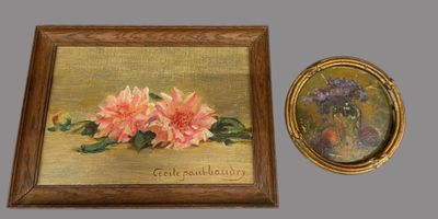 two framed paintings of flowers and a picture of a vase of flowers