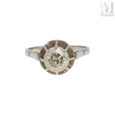 Bague diamant Bague solitaire en platine (950°/°°) ornée d'u…