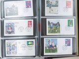 a lot of stamps on the inside of a case