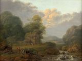un tableau représentant un homme et une femme au bord d'un ruisseau