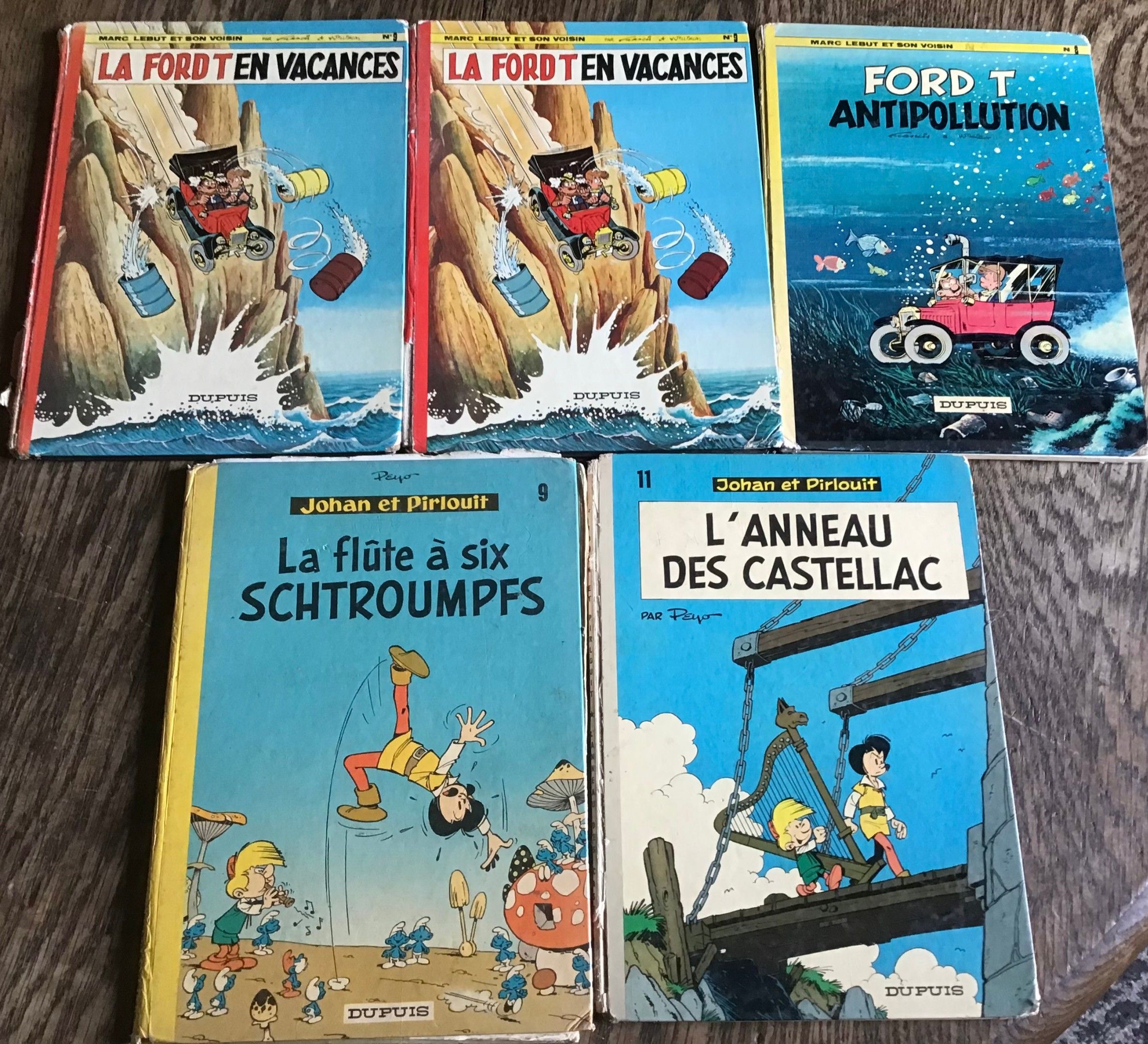 Tillieux, Francis, Peyo Marc Ledut et son voisin Johan et Pirlouit 5 albums éditions anciennes États d’usage