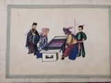 painting of three men playing a game of checkers on a table