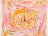 a painting of a pink and yellow scarf hanging on a wall