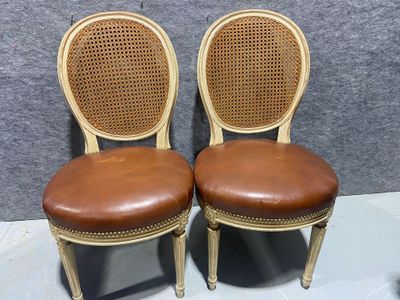 pair of antique french cane back side chairs