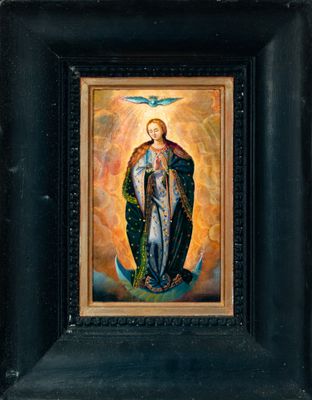 an image of a painting of a woman holding a dove