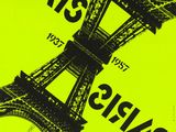 a yellow poster with the eiffel tower in the background