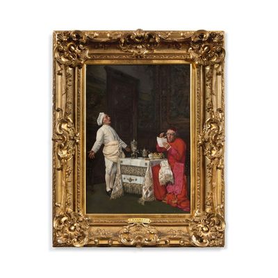 une image représentant un tableau où l'on voit un homme et une femme assis à une table