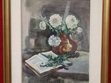 une peinture de fleurs dans un vase sur une table