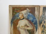 two paintings on the wall of a room one of them is a woman and the other is a man
