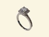 a close up of a diamond ring on a white background