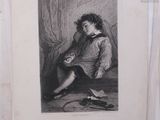 a black and white drawing of a boy sitting on the floor
