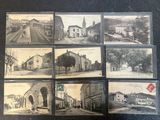plusieurs vieilles photographies en noir et blanc d'une ville avec des bâtiments