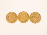 trois pièces d'or, dont une souveraine et une autre souveraine