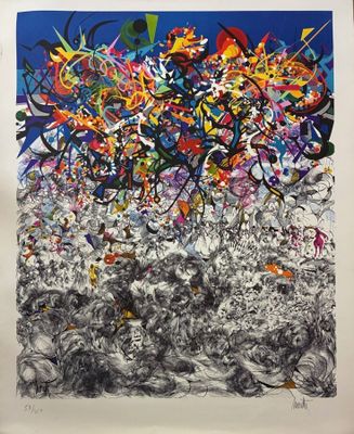 a painting of a bunch of different colors on a white paper