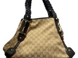 guccissi beige and black handbag with braid handles