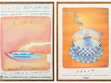 tableau représentant deux tableaux : l'un représentant un bateau et l'autre un bateau sur un lac