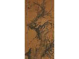 a painting of a tree and a river in a mountainous area
