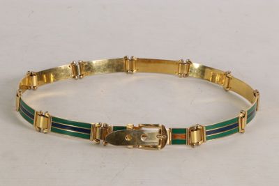GUCCI - Ceinture vintage en métal doré émaillé de filets ble…