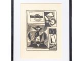 a black and white drawing of a vase and a plate