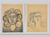 deux dessins représentant une femme et un homme accrochés au mur
