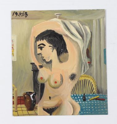 un tableau représentant une femme avec une serviette sur la tête