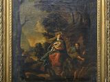a painting of a man riding a horse with a woman on it
