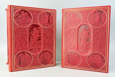deux couvertures de livres rouges portant des inscriptions en chinois, posées sur un fond blanc