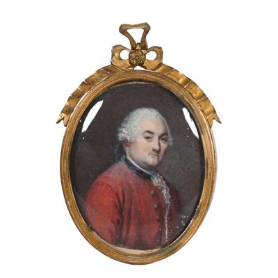 portrait d'un homme en manteau rouge, dans un cadre doré