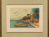 une image d'un tableau représentant un bateau dans l'eau