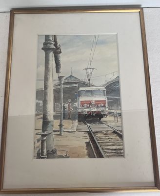 tableau représentant un train sur les voies dans une gare