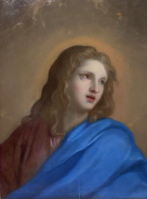 une image représentant un tableau où l'on voit une femme enveloppée dans une couverture bleue