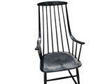 the chair is black and has a black seat and back