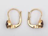 pair of gold earrings with garnets on a white background