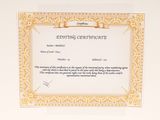 a certificate on a white background with a gold border