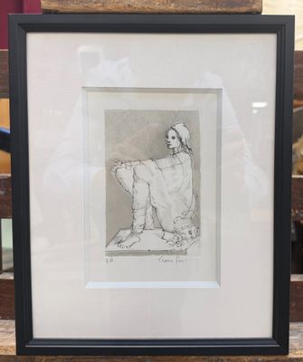 an image of a drawing of a woman sitting on a bench