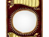 miroir décoratif orné d'un motif représentant un oiseau et une fleur