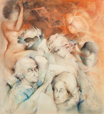 une image représentant un tableau où figure un groupe de personnes