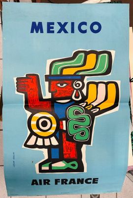 Affiche de voyage « Mexico Air France » exposée dans une vitrine