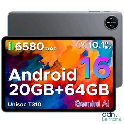 un gros plan sur une tablette portant l'inscription « Android 16 Go 64 Go »
