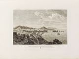 an old picture of a view of a town on a hill