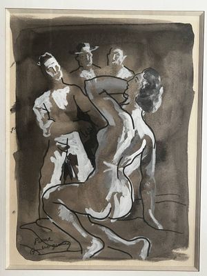 l'image d'un dessin représentant un homme et une femme assis sur un canapé