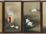 four framed paintings of birds and fish in various stages of life